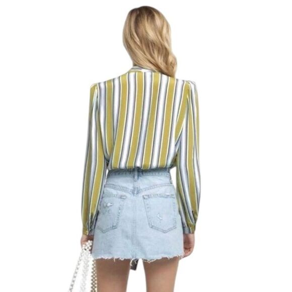 Astr The Label Quinn Bodysuit Wrap Blouse Stripe Gold Purple L pm - Picture 4 of 11